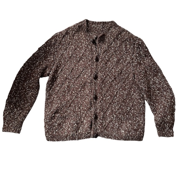 Hand Knit Textured Argyle Wool Buttoned Cardigan - Picture 3 of 10